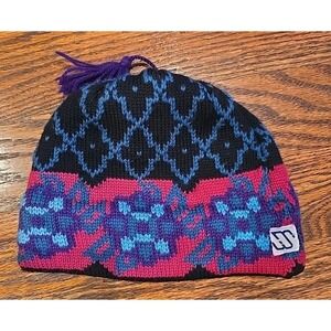 Vintage Murray Merkley Bright Knit Winter Beenie Ski Tassel Cap Virgin Wool